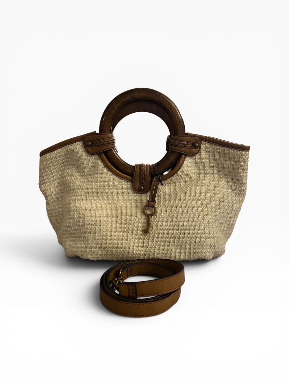 Vintage Fossil Y2K Woven Raffia Crossbody Satchel Bag